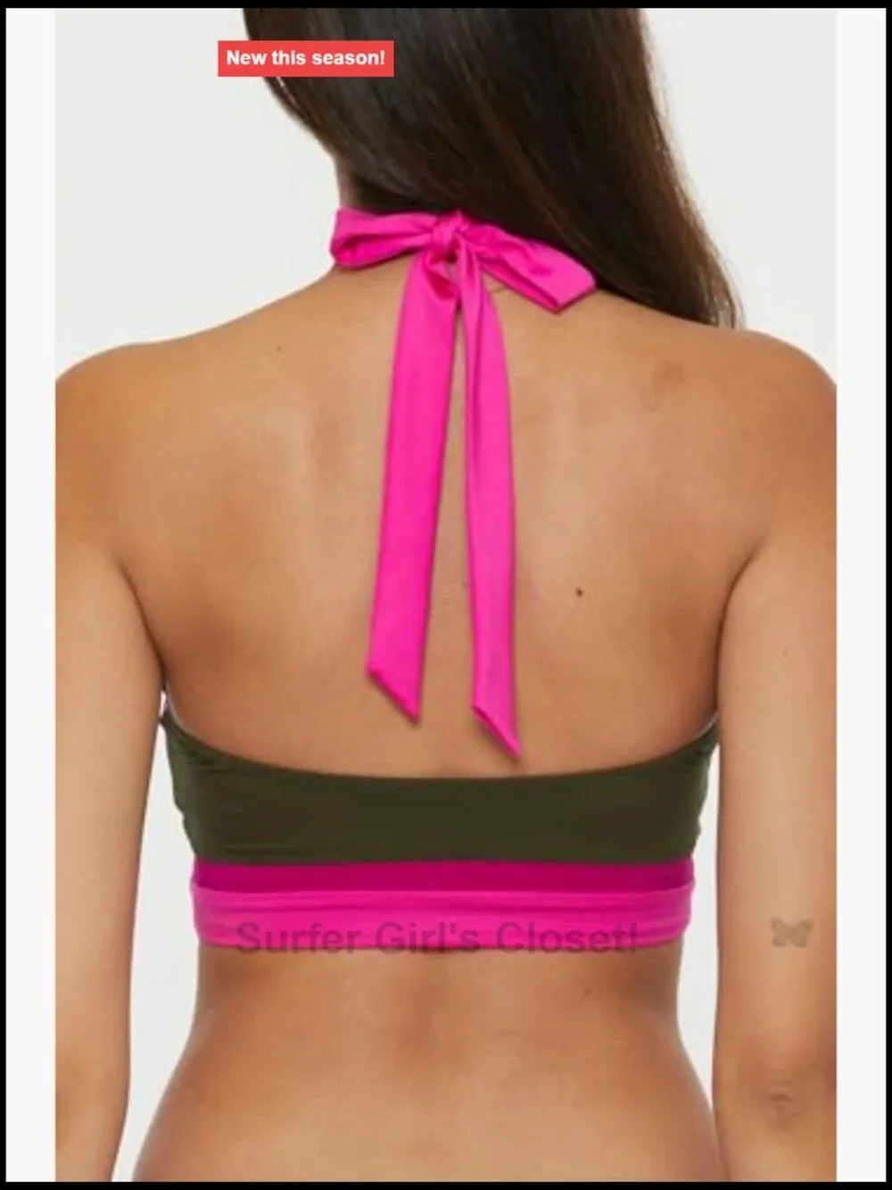High Neck Bikini Top, Colorblock, Adjustable Tie Back, Swim Separates